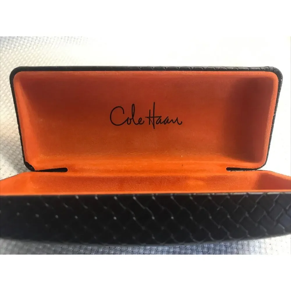 Cole Haan Brown Herringbone Leatherette -Orange Felt Interior Hard Eyeglass Case